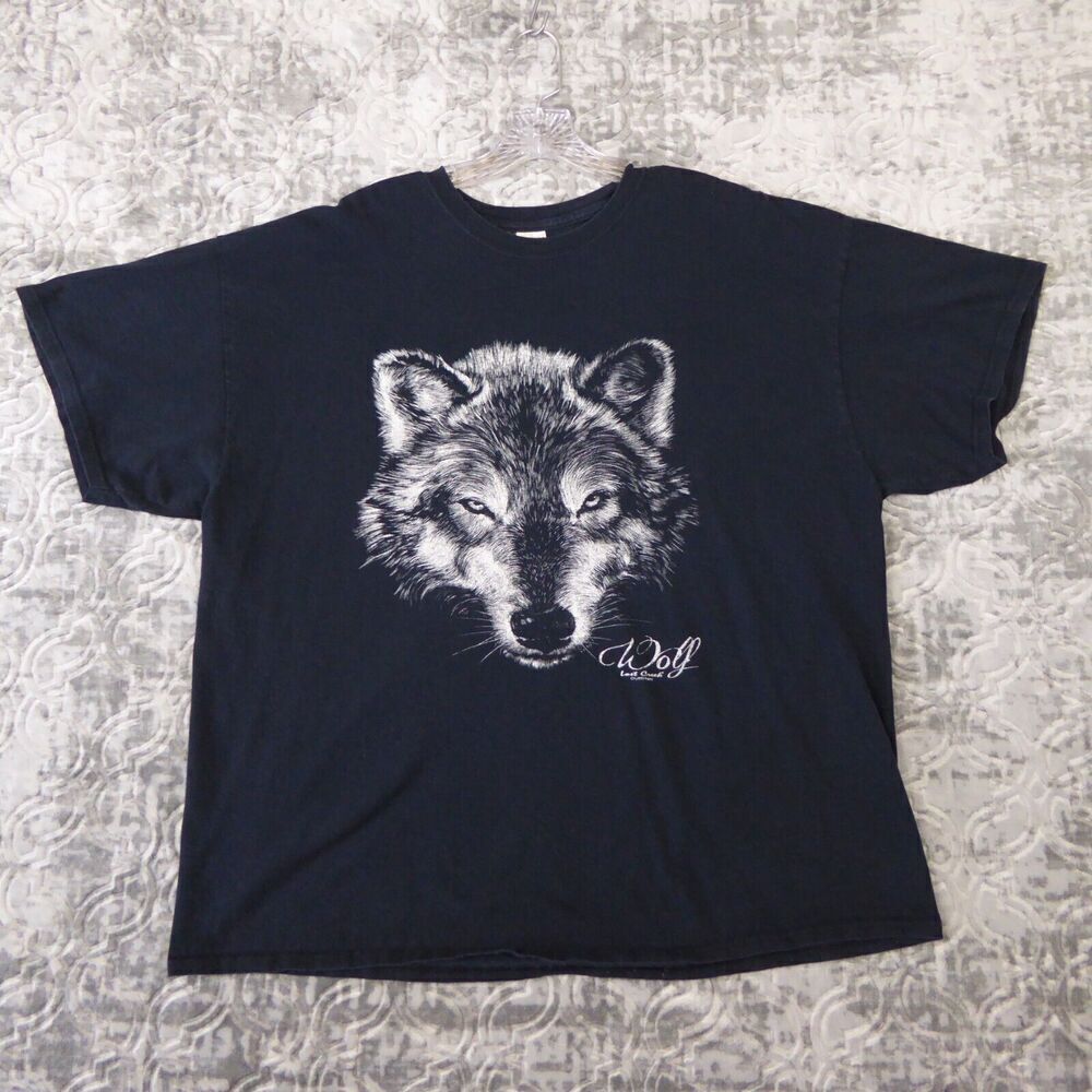Wolf Shirt Mens 2XL XXL Black Lost Creek Wilderness Forest Nature Moonlight